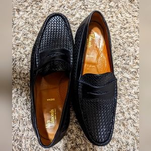 Allen Edmonds Black Siena Woven Penny Loafers - size 14 D